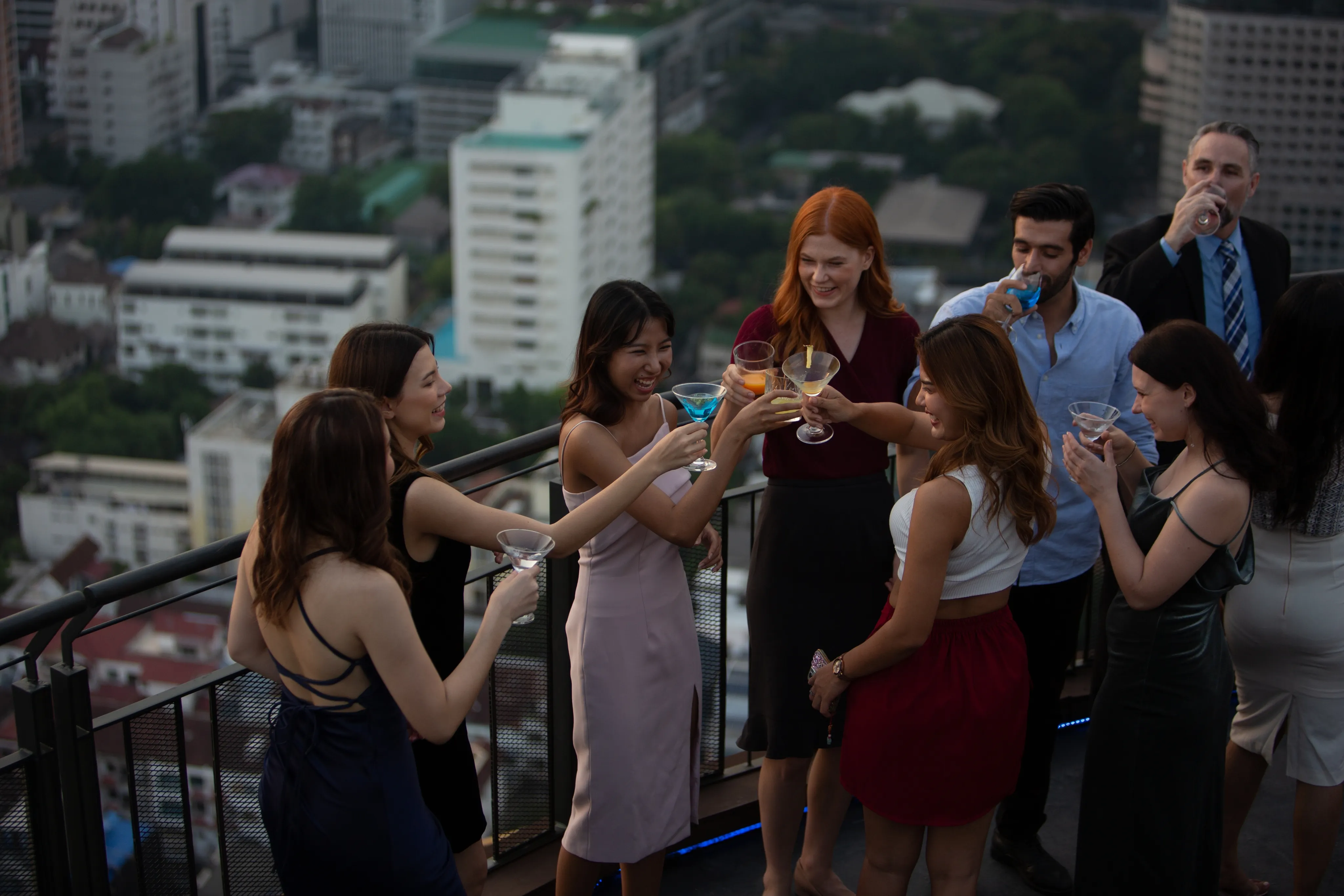 Luxury event hall with blue-themed lighting